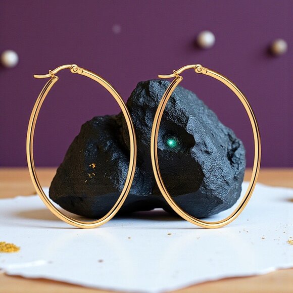 ποΈ Minimalist 18K Gold Plated Stainless Steel Casual Trendy Hoop Earrings β¨π - Picture 6 of 13